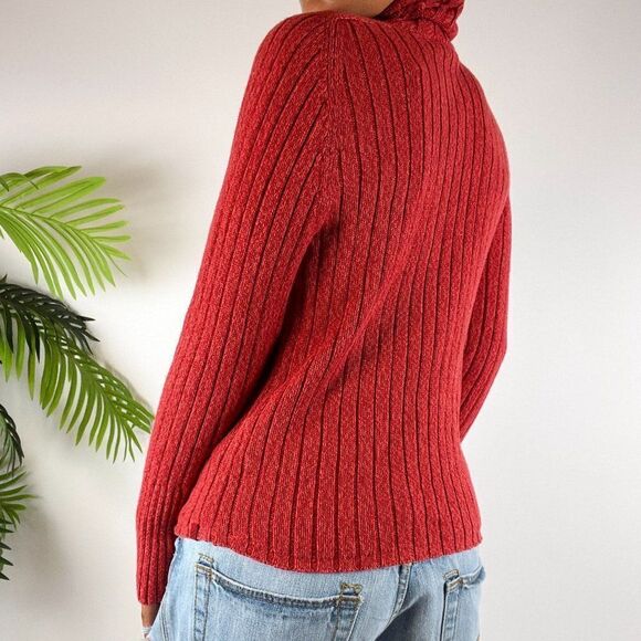 Vintage Y2K Red Indie Preppy Ribbed Casual Winter Turtleneck Sweater / Size: L - Picture 2 of 5